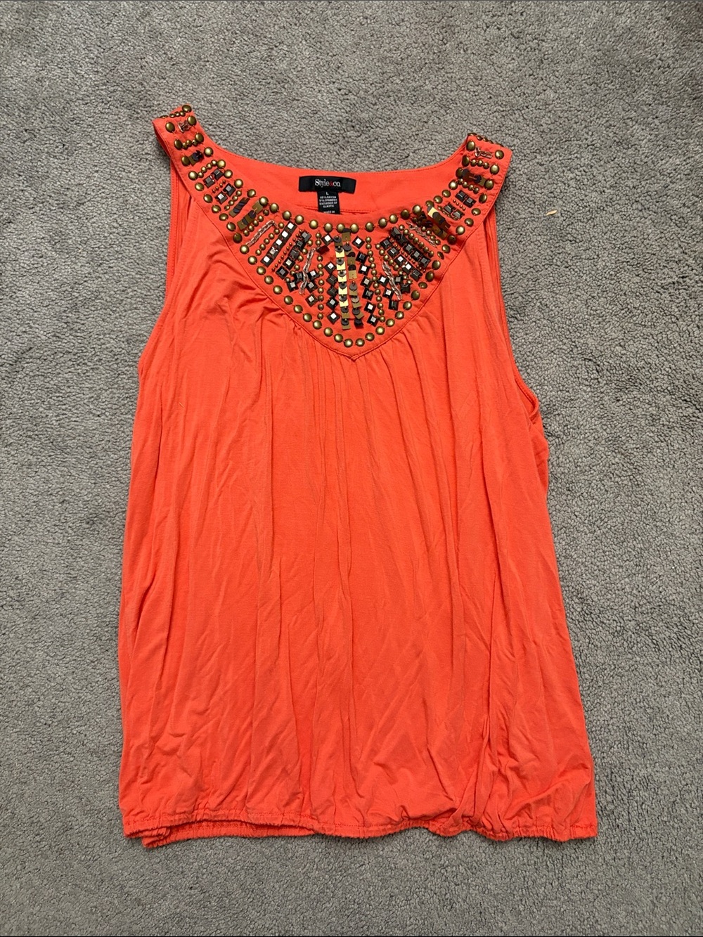 Style & Co Orange Beaded Embellished Tank Top Size L